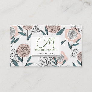 Carte De Visite Doula Services Main tiré Floral Monogrammé