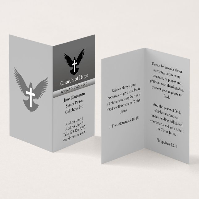 Carte De Visite Dove avec croix gris plié vertical (Intérieur et extérieur)