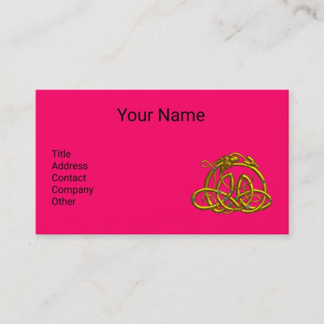 Carte De Visite DRAGON D'OR HYPER, NOEUDS CELTIQUES Fuchsia rose c (Devant)