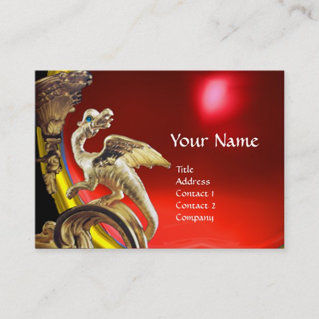 Carte De Visite DRAGON D'OR ROUGE RUBY Monogramme (Devant)