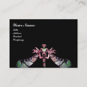 Carte De Visite DRAGONFER, vert, rose noire
