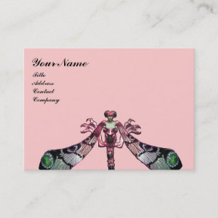 Carte De Visite DRAGONFER, vert, rose noire