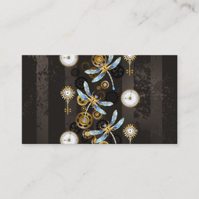 Carte De Visite Dragonflies de Steampunk sur arrière - plan rayé b (Devant)