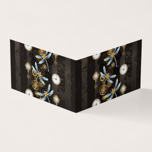 Carte De Visite Dragonflies de Steampunk sur arrière - plan rayé b (Extérieur)