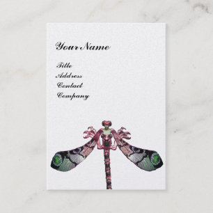Carte De Visite DRAGONFLY, papier perle blanc noir vert rose