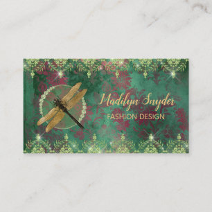 Carte De Visite Dragonfly sur Green With Rhinestones