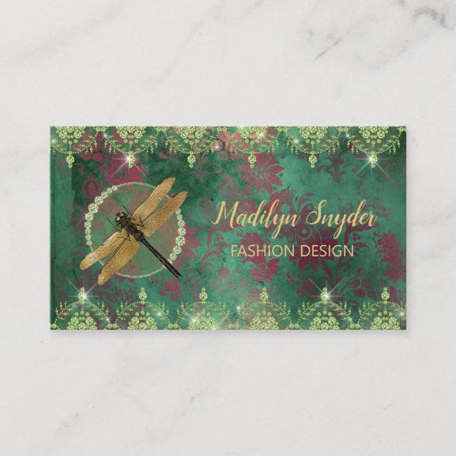 Carte De Visite Dragonfly sur Green With Rhinestones (Devant)