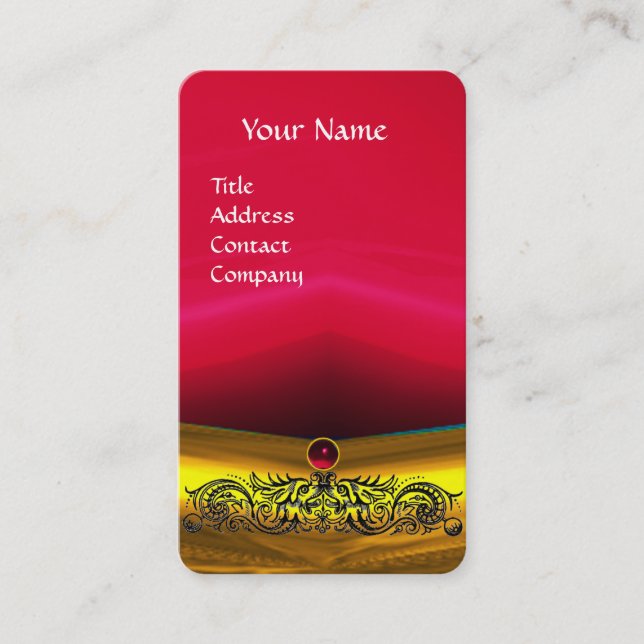 CARTE DE VISITE DRAGONS CELTIQUES D'OR ROUGE RUBY GEMSTONE MONOGRA (Devant)