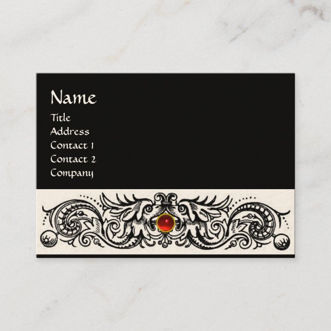 Carte De Visite DRAGONS CELTIQUES MONOGRAM noir et blanc, rubis ro (Devant)