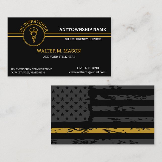 Carte De Visite Drapeau 911 Dispatcher Thin Gold Line Stripes (Devant / Derrière)