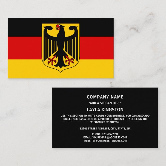 Carte De Visite Drapeau allemand et armoiries, Drapeau de l'Allema (Devant / Derrière)