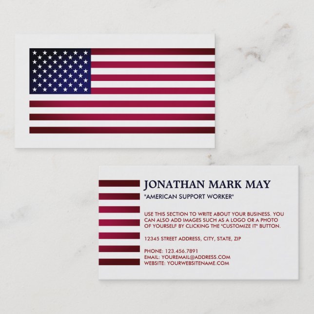 Carte De Visite Drapeau américain, American (Devant / Derrière)