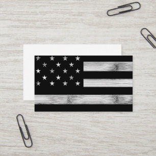 Carte De Visite Drapeau américain Bois rustique Noir Blanc Patriot