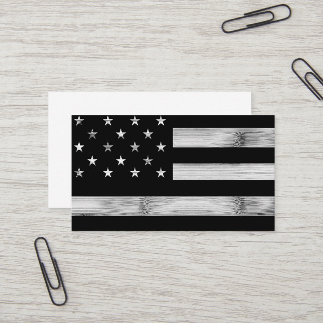 Carte De Visite Drapeau américain Bois rustique Noir Blanc Patriot (Devant/Arrière en situation)