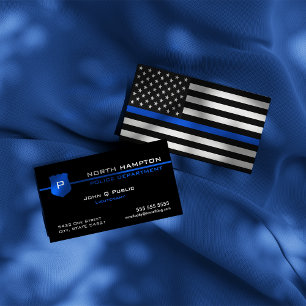 Carte De Visite Drapeau américain de la ligne bleue mince
