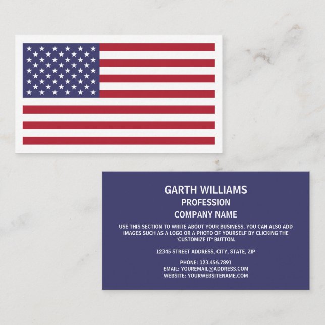Carte De Visite Drapeau américain, Drapeau des États-Unis (Devant / Derrière)