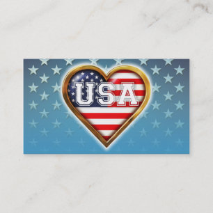 Carte De Visite Drapeau américain en forme de coeur