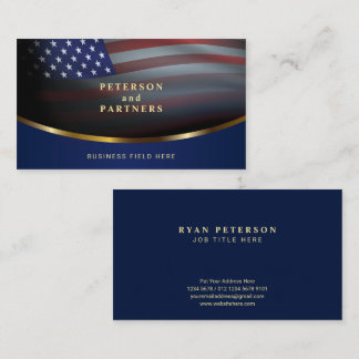 Carte De Visite Drapeau américain | Gradation Concave Gold | Bleu