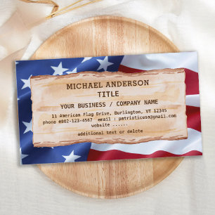 Carte De Visite Drapeau américain Patriotic Rustic Wood USA