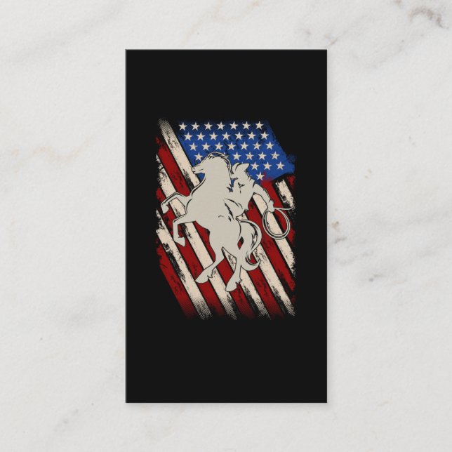 Carte De Visite Drapeau américain Rodéo Cowboy Cheval occidental é (Devant)