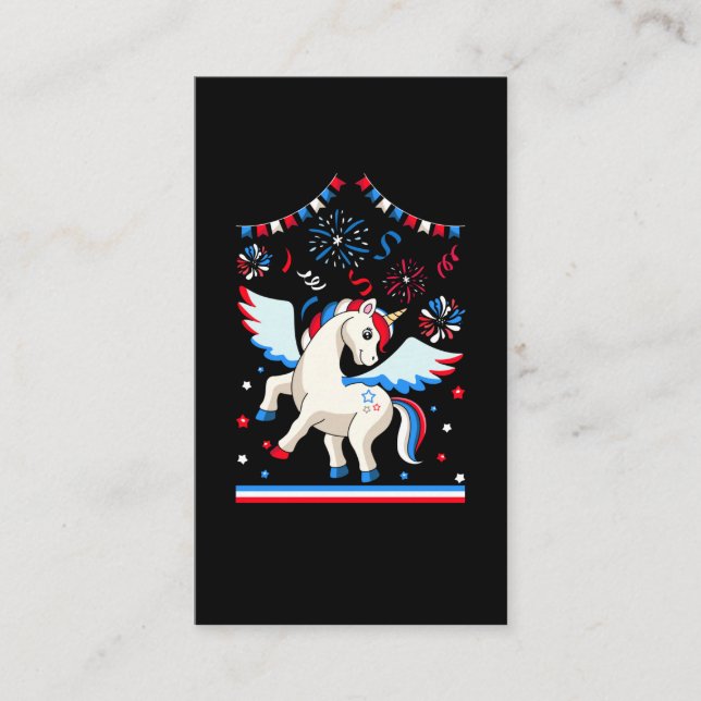 Carte De Visite Drapeau américain Unicorn 4 juillet mignon (Devant)