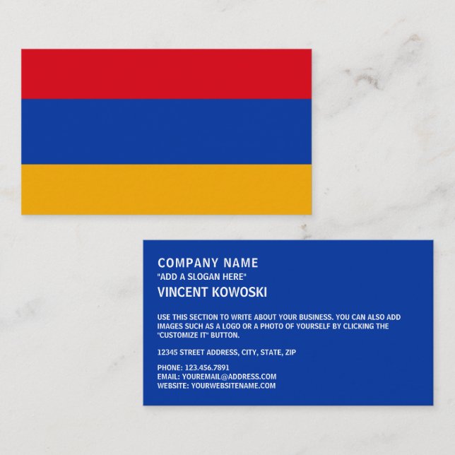 Carte De Visite Drapeau arménien, Drapeau arménien (Devant / Derrière)