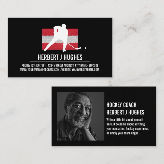 Carte De Visite Drapeau autrichien, Joueur de hockey, Hockey Coach (Devant / Derrière)