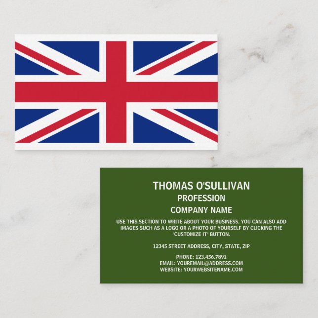 Carte De Visite Drapeau britannique, Drapeau de l'Irlande du Nord (Devant / Derrière)
