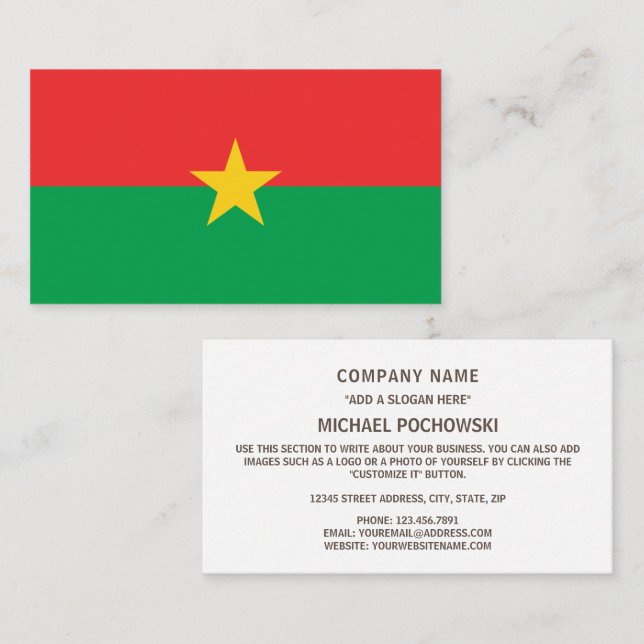 Carte De Visite Drapeau burkinabé, Drapeau du Burkina Faso (Devant / Derrière)