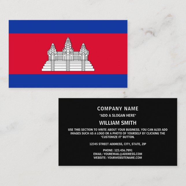 Carte De Visite Drapeau cambodgien, Drapeau du Cambodge (Devant / Derrière)