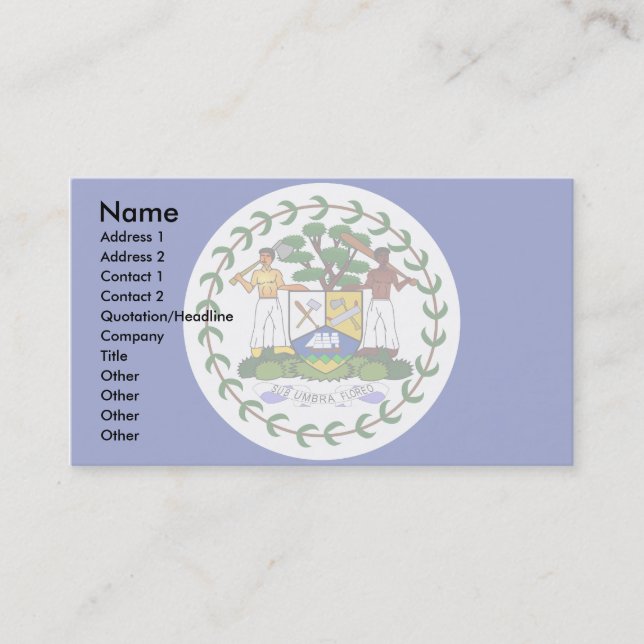 Carte De Visite Drapeau de Belize (Devant)