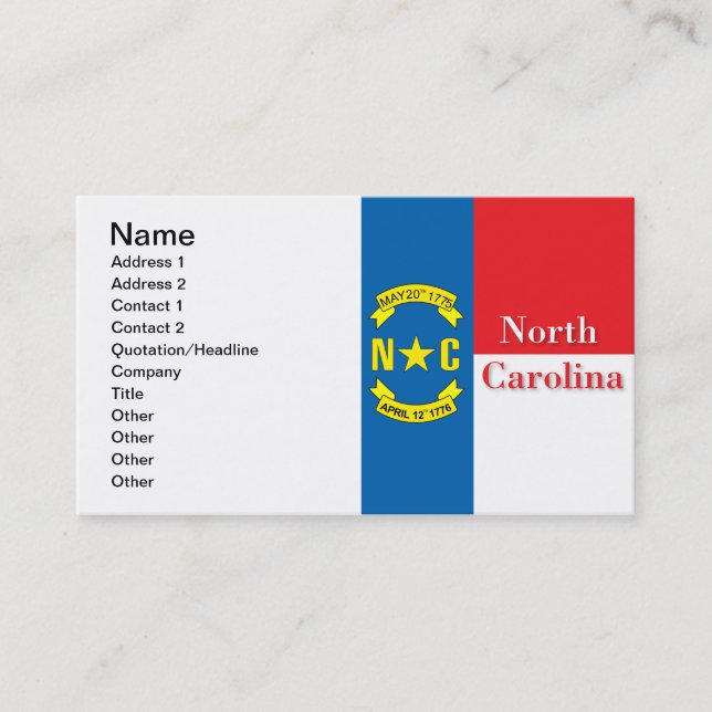 Carte De Visite Drapeau de Caroline du Nord (Devant)