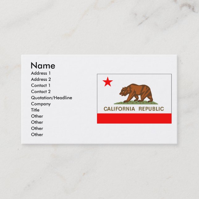 Carte De Visite Drapeau de la Californie (Devant)