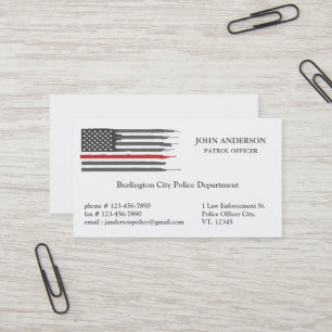 Carte De Visite Drapeau de la fine ligne rouge agent de police for