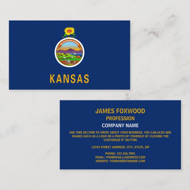 Carte De Visite Drapeau du Kansan, Drapeau du Kansas (Devant / Derrière)