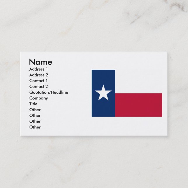 Carte De Visite Drapeau du Texas (Devant)
