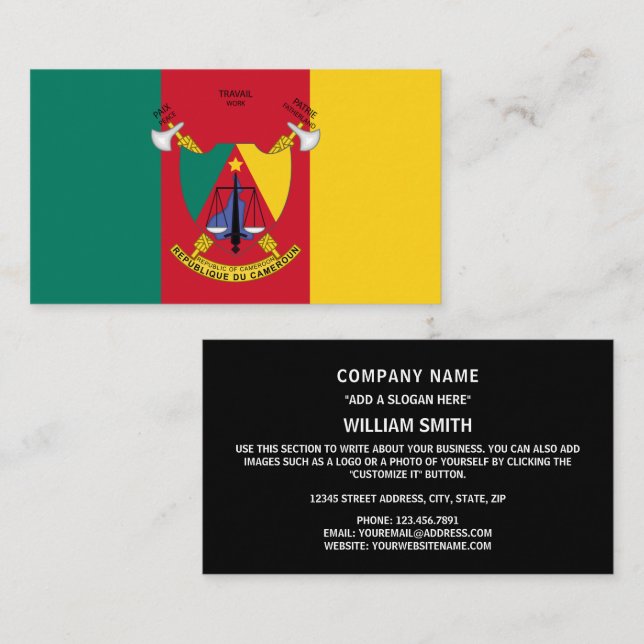 Carte De Visite Drapeau et armoiries camerounais, Drapeau du Camer (Devant / Derrière)