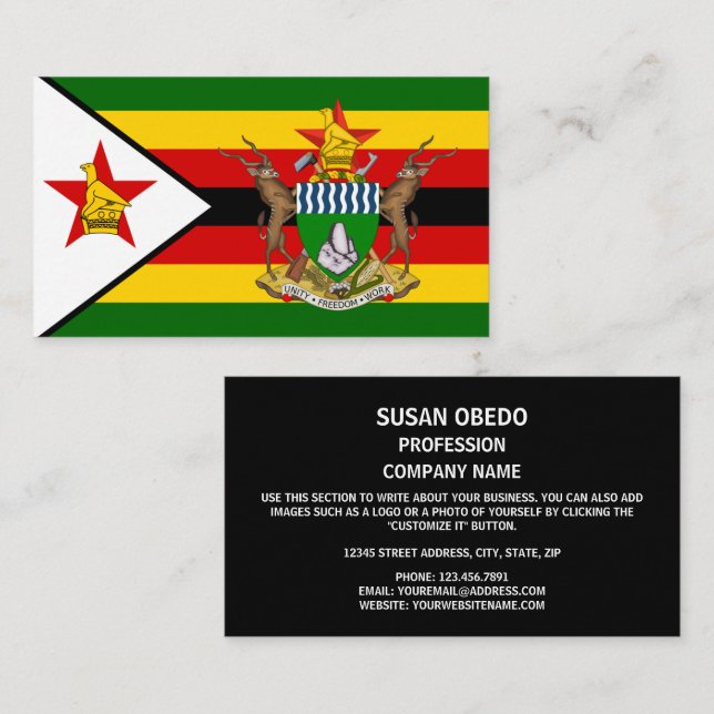 Carte De Visite Drapeau et armoiries du Zimbabwe, Drapeau du Zimba (Devant / Derrière)