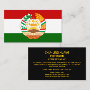 Carte De Visite Drapeau et emblème du Tadjikistan, Drapeau du Tadj
