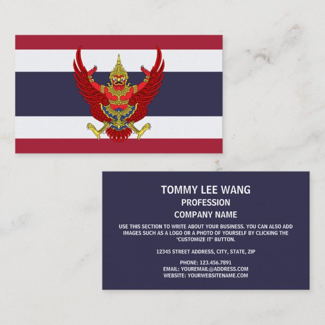 Carte De Visite Drapeau et Emblème thaïlandais, Drapeau de Thaïlan (Devant / Derrière)