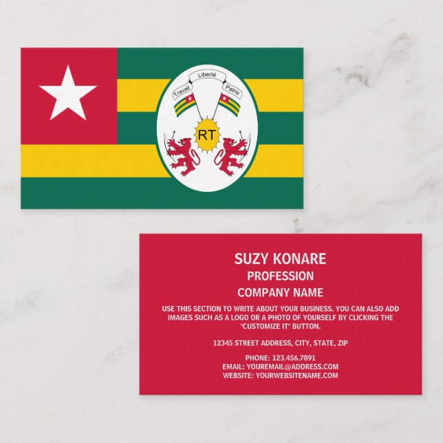 Carte De Visite Drapeau et Emblème togolais, Drapeau du Togo (Devant / Derrière)