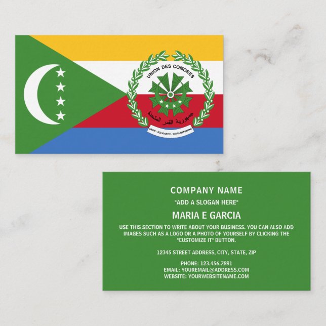 Carte De Visite Drapeau et sceau comoriens, Drapeau des Comores (Devant / Derrière)