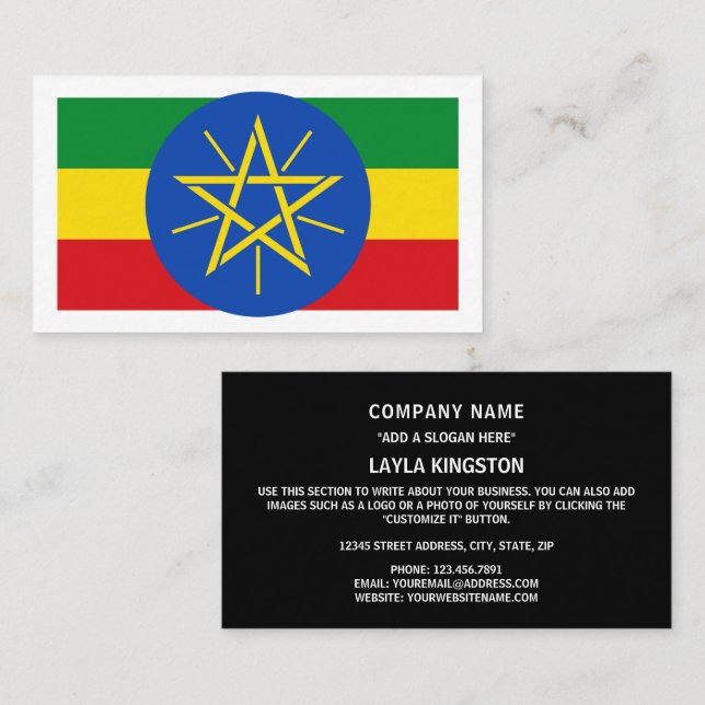 Carte De Visite Drapeau éthiopien et Emblème national, Drapeau de  (Devant / Derrière)