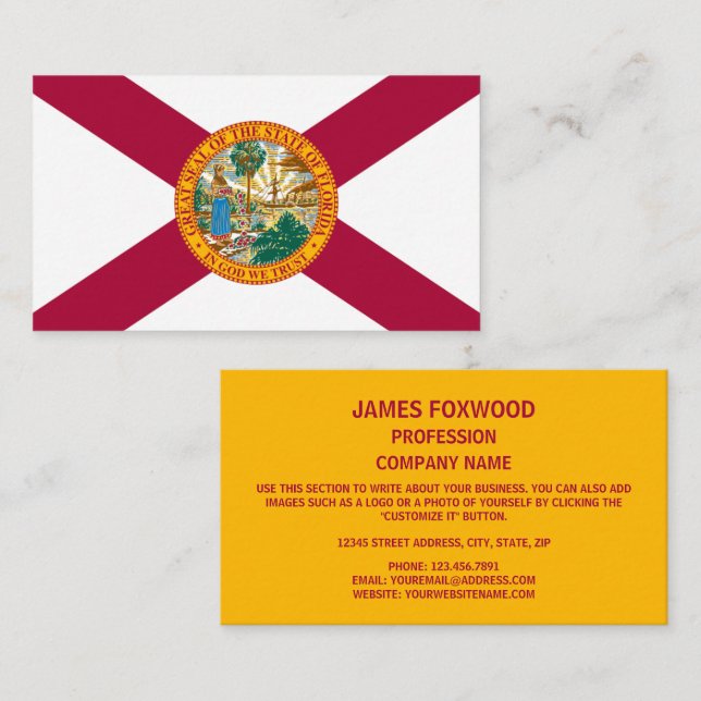 Carte De Visite Drapeau floridien, Drapeau de Floride (Devant / Derrière)