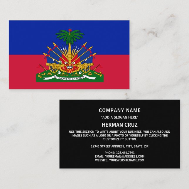 Carte De Visite Drapeau haïtien et armoiries d'Haïti (Devant / Derrière)
