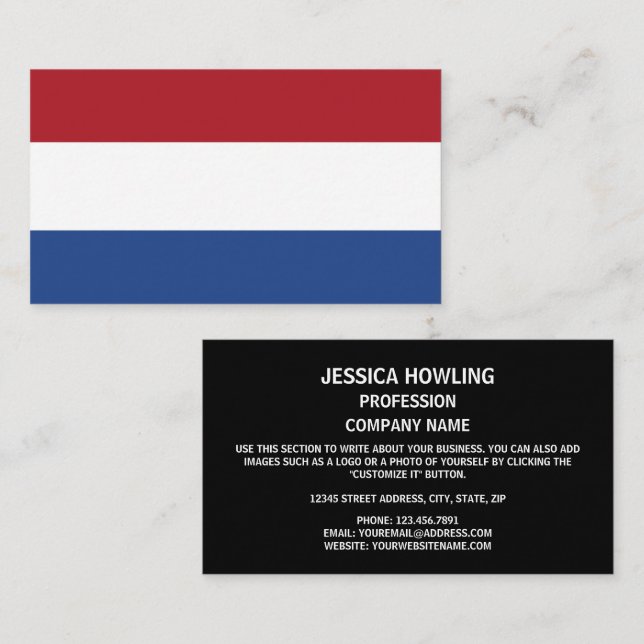 Carte De Visite Drapeau hollandais, Drapeau de Pays-Bas (Devant / Derrière)