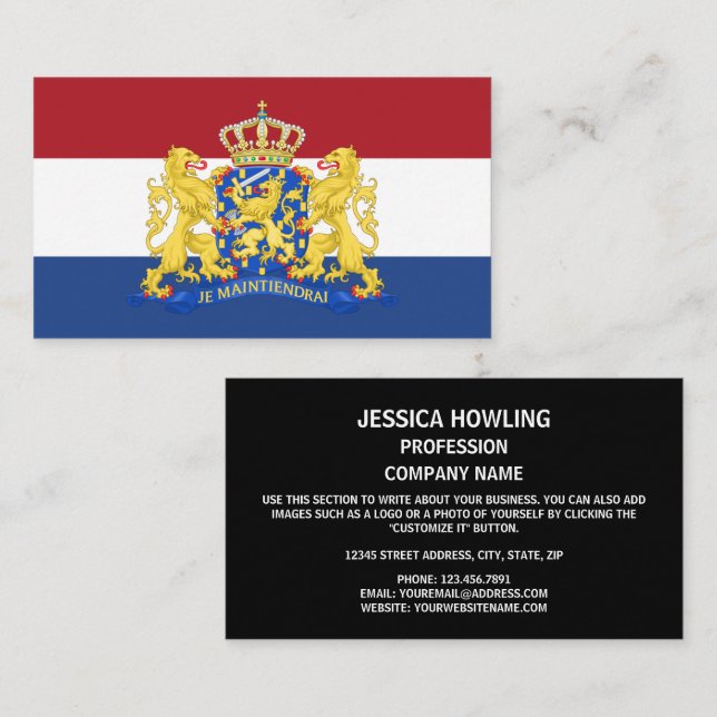 Carte De Visite Drapeau hollandais et armoiries, Drapeau du Pays-B (Devant / Derrière)