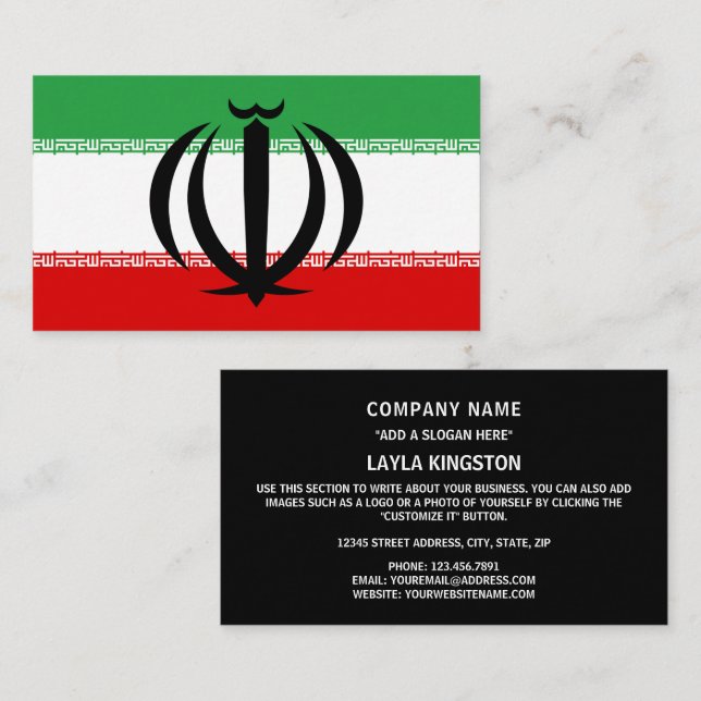 Carte De Visite Drapeau iranien et emblème national, Drapeau irani (Devant / Derrière)