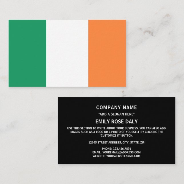 Carte De Visite Drapeau irlandais, Drapeau de la République d'Irla (Devant / Derrière)