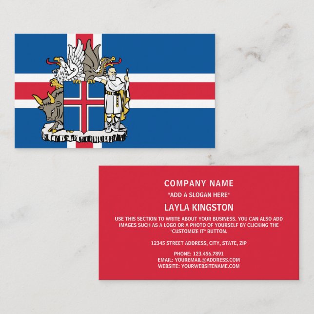 Carte De Visite Drapeau islandais et armoiries, Drapeau islandais (Devant / Derrière)